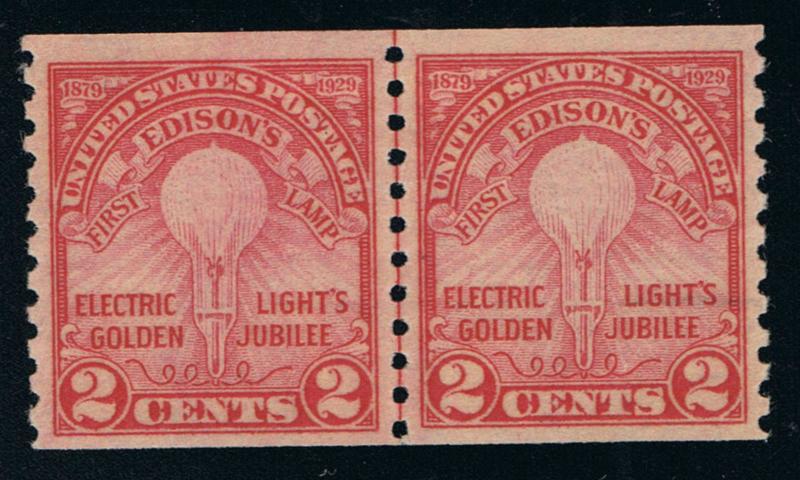 STUNNING SCOTT #656 LINE-PAIR EDISON MINT OG PH APS CERT - PRICED TO SELL APEX