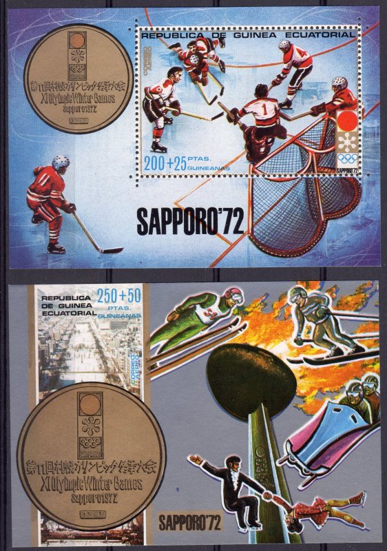 Equatorial Guinea 1972 Mi#Bl.13/14 SAPPORO OLYMPIC WINNERS 2 S/S PERF+IMPERF.MNH