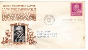 US #953 (Me-35) 3c G. W. Carver FDC Crosby photo cachet ECV $15.00