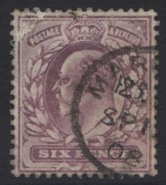 Great Britain -Scott 135 KEVII Head -1902-FU-Wmk 30- Pale & Dl Vio- 6p Stamp 1