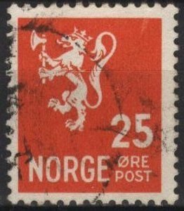 Norway 197A (used) 25ø lion rampant, scarlet (1946)