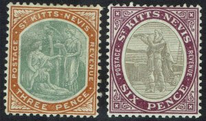 ST KITTS NEVIS 1903 COLUMBUS 3D AND 6D WMK CROWN CA 