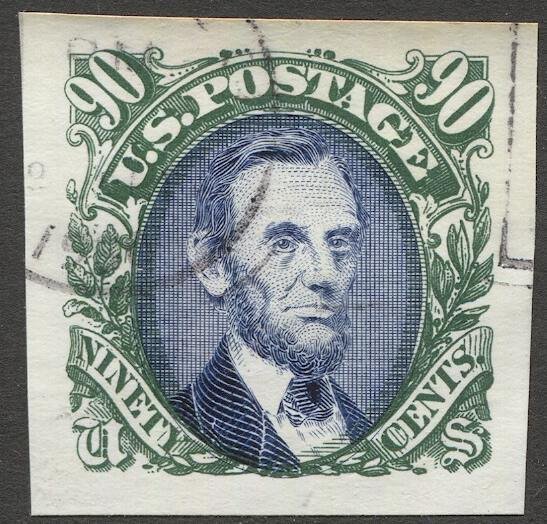 US 1989 Sc 2433c  90c Imperf Lincoln, green frame  Used  VF