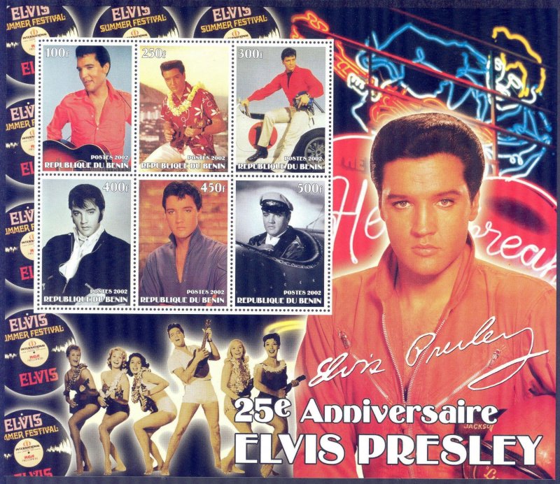 Benin 2002 Music Rock Singer Elvis Presley Sheet MNH Private