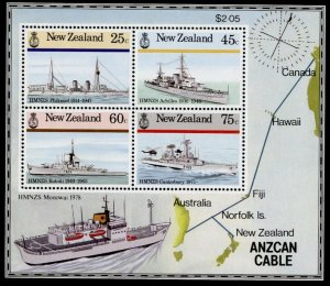 New Zealand 842a MNH NZ Navy, Warships, Helicopter, Map, ANZCAN Cable