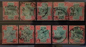 India 1892 QV 1r postmark and shades collection.  Scott 49, SG 105/106