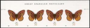 US 4859a Great Spangled Fritillary 70c imperf NDC header strip 4 MNH 2014