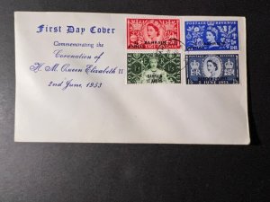 1953 England Bahrain Overprint Coronation First Day Cover FDC HM QE2