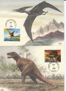 United States # 2422-2425, Prehistoric Animals, Maxi Cards, First Days