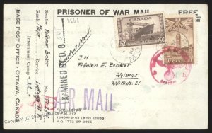 Canada 1944 WWII POW Camp 30 Ottawa Airmail Cover Germany 112909