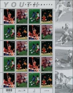 SCOTT  3399-3402  YOUTH TEAM SPORTS  33¢  SHEET OF 20  MNH