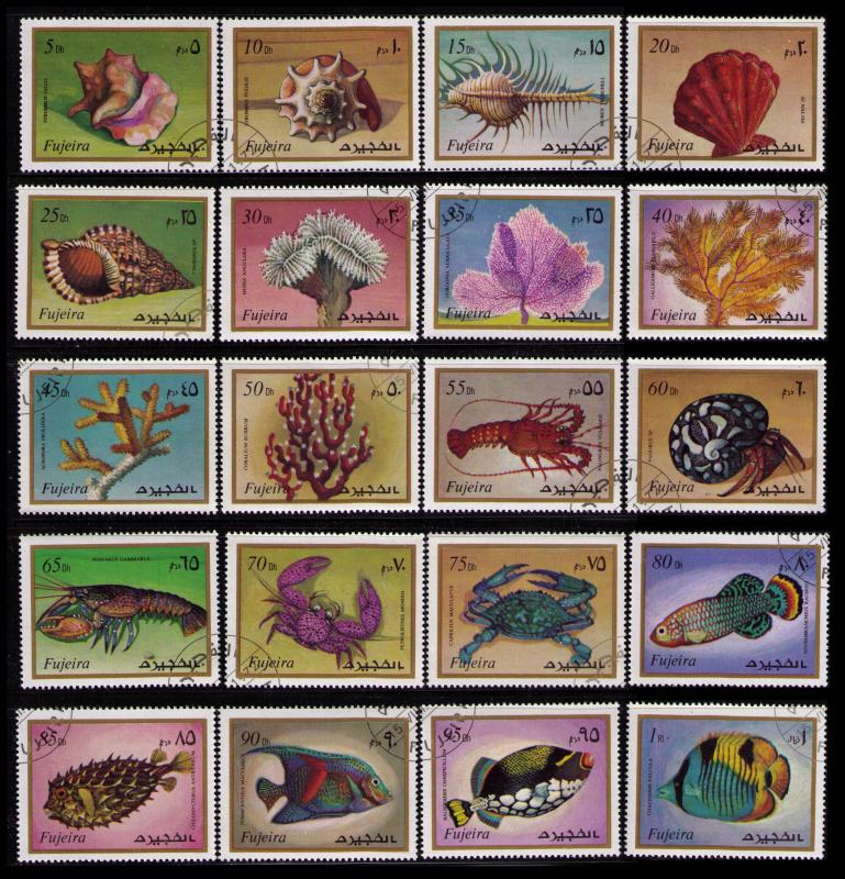 FUJEIRA 1972 MARINE LIFE, MICHEL #1019-1038 CPL SET 20 TOPICAL STAMPS CV 3.50 EU