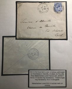 1914 Jersey Channel Island Cover To Loiret France Via Paris