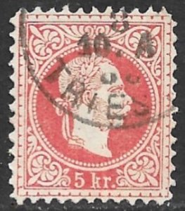 AUSTRIA 1874-80 5kr Franz Josef Fine Whiskers Sc 36b VFU TRIESTE Postmark