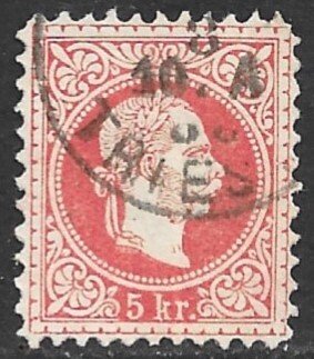 AUSTRIA 1874-80 5kr Franz Josef Fine Whiskers Sc 36b VFU TRIESTE Postmark