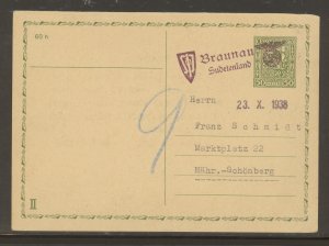 Germany Sudetenland Card, Braunau 10-23-1938 Cancel 