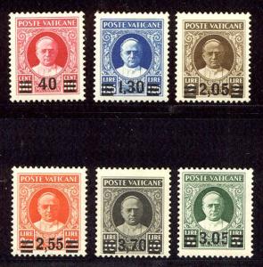 VATICAN CITY #35-40 Mint - 1934 Provisional Ovpts