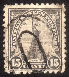1931, US 15c, Liberty, Used, thin, Sc 696