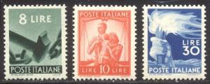 ITALY #486-88 Mint NH - 1947 8 l - 30 l Issues