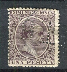 SPAIN; Early 1890s Baby King issue fine used 1P. value + PERFIN