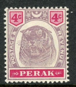 Malaya 1895 Perak 4¢ Lilac & Carmine Tiger Scott 50 Mint K72 ✔️