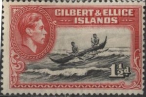 Gilbert & Ellice 42 (mh, see note) 1½p canoe crossing reef, car & black (1939)
