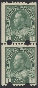 Canada #131iv 1c Admiral Experimental Coil Pair Fine Mint OG Hinged