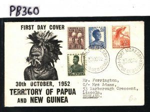 PAPUA & NEW GUINEA FDC Port Moresby 1952 Illustrated First Day Cover PB360