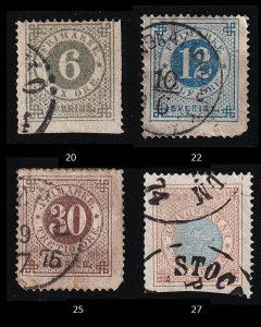 Sweden Scott 20 22 25 27  Used   Cat Val $147       Lot W138