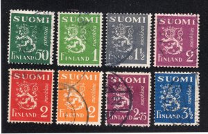 Finland 1930-46 50p - 3.5 m Lion Scott 164, 166B, 170A, 172-173, 173B, 174B, 176