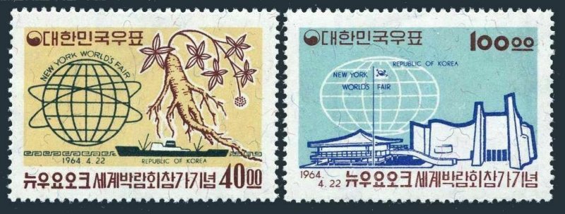 Korea South 432-433,MNH. New York World Fair 1964-1965. Pavilion, Ginseng, Ship.