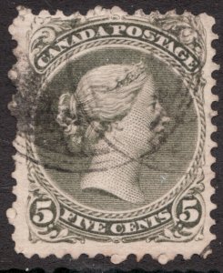 1875 - Canada - Sc #26 Olive - 5¢ Large Queen Victoria - Used Est $150