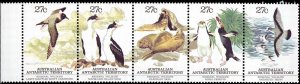 Australian Antarctic Territory #L55, Complete Set Strip of 5, 1983, Birds, Ne...