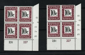 South Africa 1968 10c Postage Due LHM Control Block (both types) WS25527
