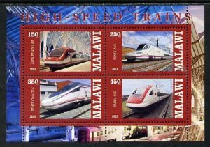 MALAWI - 2013 - High Speed Trains #1 - Perf 4v Sheet - MNH - Private Issue