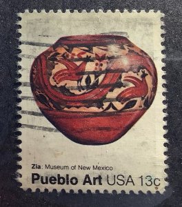 USA 1977 Scott 1706 used - 13c, American Folk Art,  Pueblo Pottery,  Zia Pot