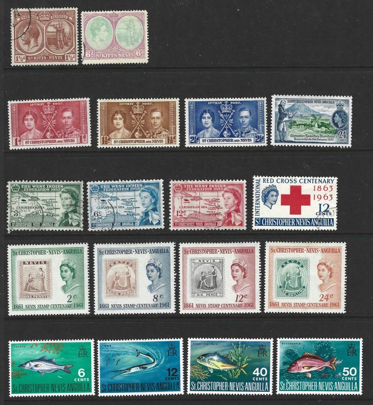 St. Kitts - Nevis Mint & Used Lot of 18 Different stamps 2017 SCV = $9.45