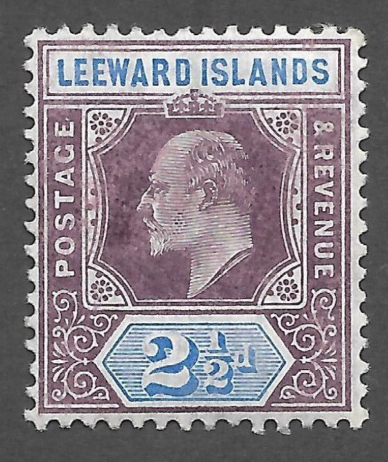 Doyle's_Stamps: 1905 MH Leeward Islands King Edward VII 2 1/2d Stamp, Scott #32*