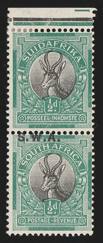 SOUTH WEST AFRICA 1927 Springbok ½d pair, error SWA above value & no overprint