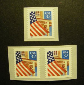 Scott 2915B, 32c Flag over Porch, Pair & Single, MNH Coil Beauties