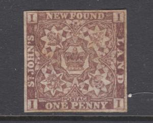 Newfoundland Sc 15A MNG. 1861-62 1p violet brown Crown & Heraldic Flowers, sound