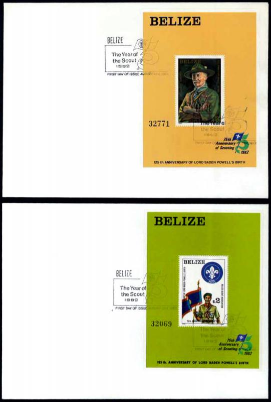 BELIZE (1982) Sc#644-645 75th Anniv, World Scouting; FDCs