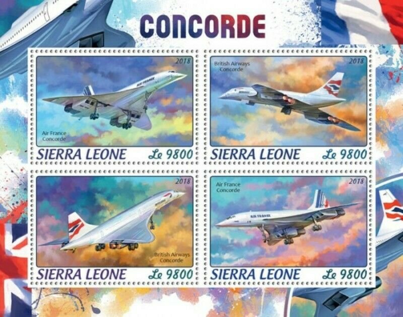 Sierra Leone - 2018 Concorde Plane - 4 Stamp Sheet - SRL18413a