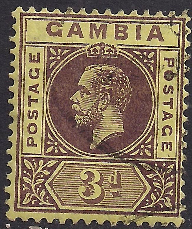 Gambia 1912 - 22 KGV 3d Purple Yellow used SG 91c ( D984 )