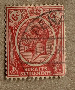 Straits Settlements 1925 KGV 6c rose-red, used. Scott 189a, CV $11.00. SG 228