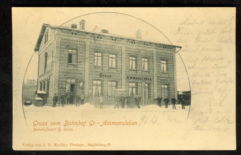 GERMANY 1902 5pf Germania on GROSS AMMENSLEBEN Railway Station PC w RPO Postmark