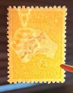 [st1418] Australia 1915 Kangaroo 5s gray yellow Scott44a SG30w Inverted wmk