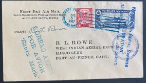 1927 Dominican Republic First Flight Cover To Port Au Prince Haiti Rowe Signed