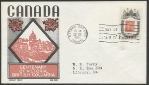 1962 #399 Victoria BC Centenary FDC Cachet Craft/Ken Boll Cachet Ottawa