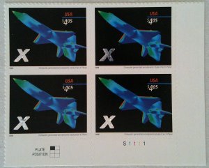 Scott#4018 - $4.05 Multicoloured - X Plane -  P# block of 4 - Unused - 2006